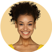 Smiling woman with curly hair, representing customer satisfaction and positive experience at Route 40 Auto.