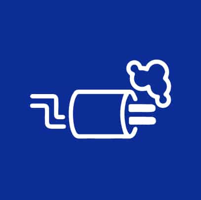 Icon of an exhaust system with smoke, representing exhaust and muffler repairs for optimal vehicle performance at Route 40 Auto.
