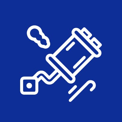 Icon of an exhaust system with smoke, representing exhaust and muffler repair services at Route 40 Auto.