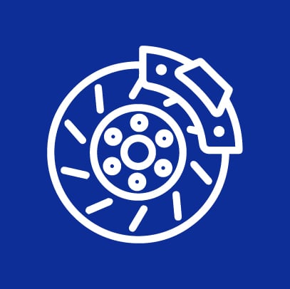 Brake disc and caliper icon representing brake inspection and repair services at Route 40 Auto.