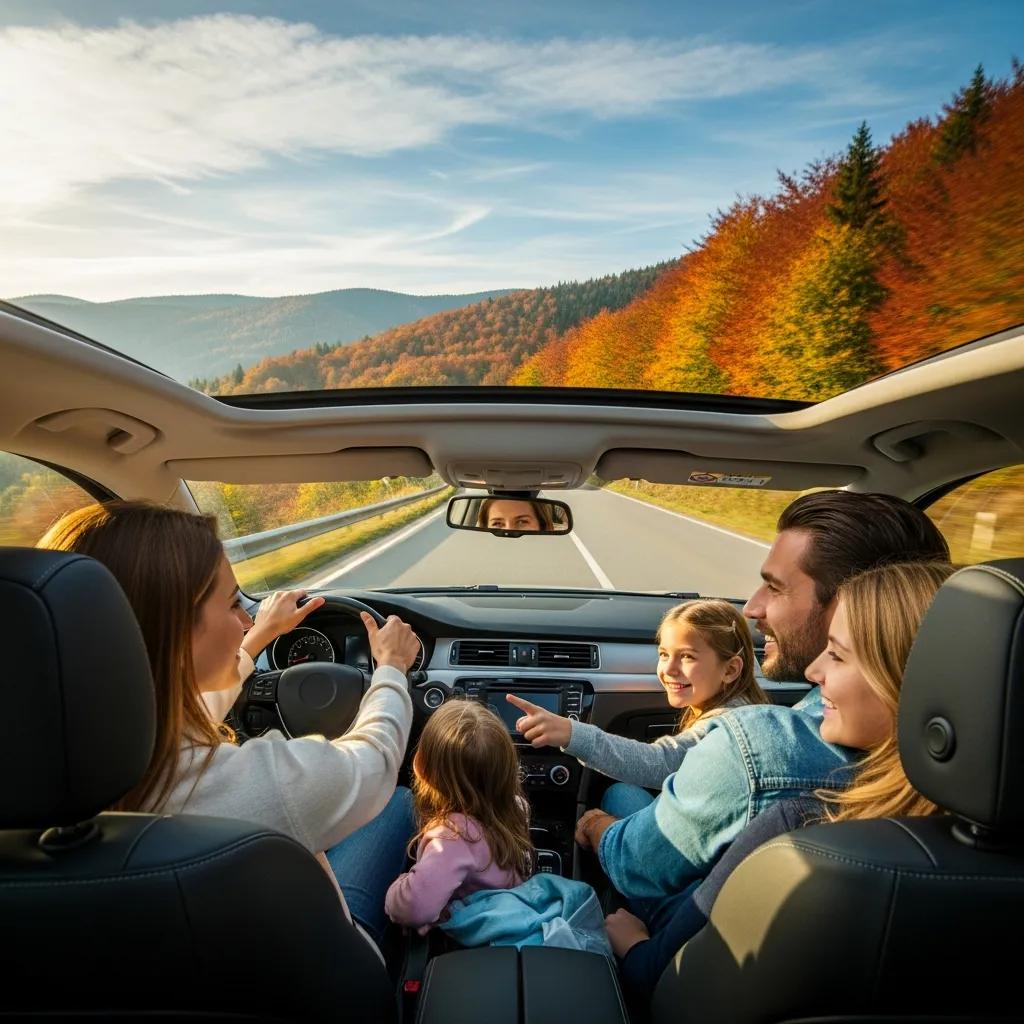 Family enjoying a smooth car ride, highlighting the importance of vehicle maintenance for safety and comfort on the road.